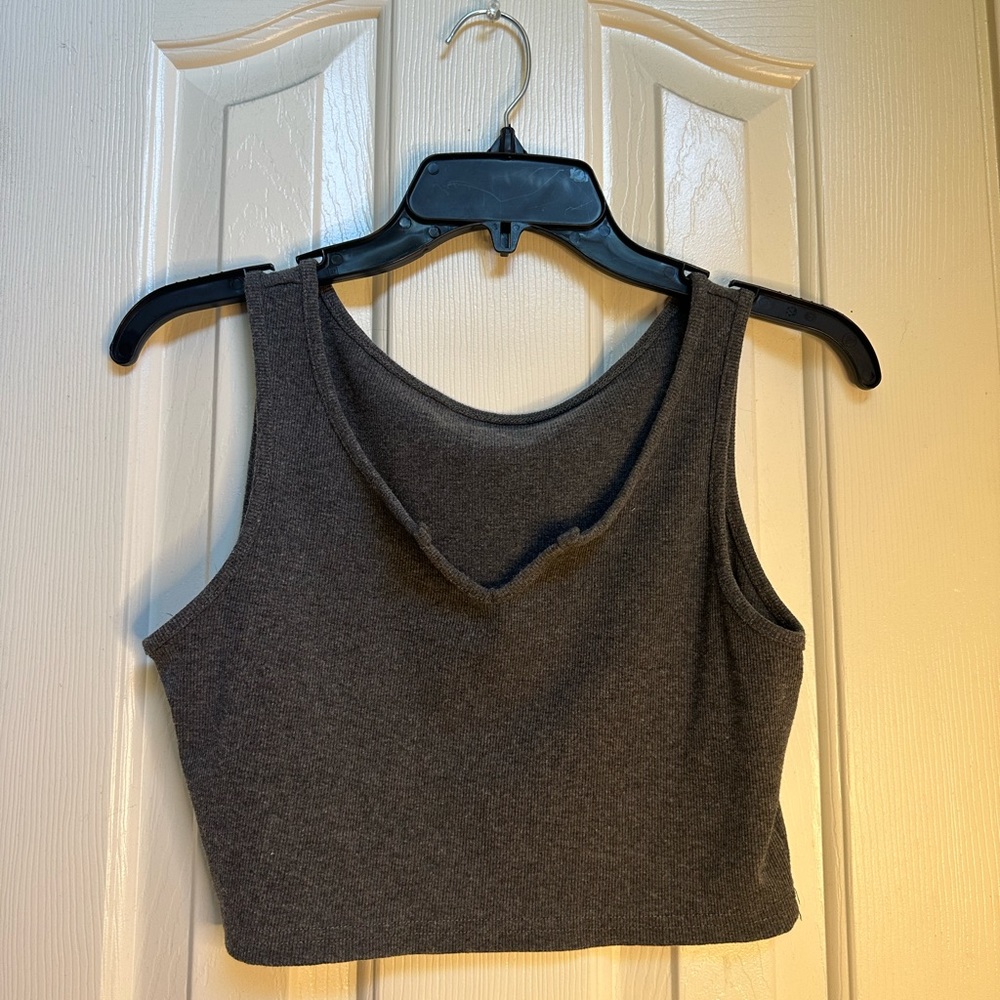 Dark Grey Acid Wash V-Neck Tank Top